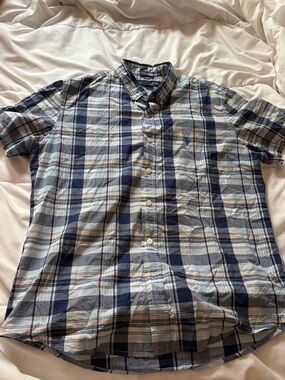 U.S. Polo Assn. Blue and White Plaid Short-Sleeve Button-Down Shirt